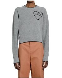Chloé - Truien & Vesten ,Grijs ,Wol Wool Knit Cropped Sweater - Lyst