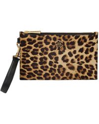 Roberto Cavalli - Accessoires ,Bruin ,Leer Luipaardprint Clutch Met Metalen Logo - Lyst