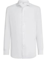Brunello Cucinelli - Overhemden ,Wit ,Linnen Linnen Easy Fit Overhemd Met Gespreide Kraag - Lyst