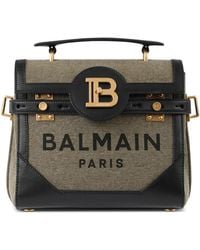 Balmain - Esclusivo - borsa canvas b-buzz 23 con pannelli in pelle - Lyst