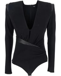 Versace - Tops ,Zwart ,Zwarte Bodysuit Stretch Crepe Jersey Top - Lyst