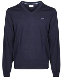 Sun 68 - Woll- Und Baumwoll-V-Ausschnitt-Pullover - Lyst