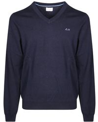 Sun 68 - Truien & Vesten ,Blauw ,Katoen Wollen V-Hals Trui Met Katoen - Lyst