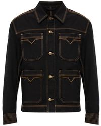 Versace - Denim Jacket Met Contrasterende Stiksels - Lyst