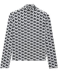MSGM - Camiseta Elástica De Cuello Alto Negro & Blanco, Mujer, Talla - Lyst