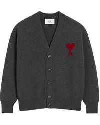 Ami Paris - Truien & Vesten ,Grijs ,Wol Ami De Coeur Cardigan - Lyst