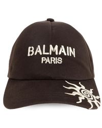 Balmain - Accessoires ,Bruin ,Katoen Katoenen Cap Met Parijs- En Zon-Borduursel - Lyst
