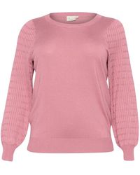Kaffe - Truien & Vesten ,Roze ,Nylon Roze Gebreide Trui Met Pofmouwen - Lyst