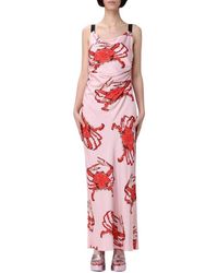MSGM - Kleedjes ,Roze ,Roze Zijden Maxi Jurk Met Krab Print - Lyst
