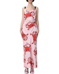 MSGM - Kleedjes ,Roze ,Roze Zijden Maxi Jurk Met Krab Print - Lyst