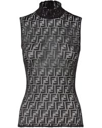 Fendi - Tops ,Zwart ,Leer Ff Lace Top - Lyst