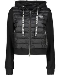 Duvetica - Jassen ,Zwart ,Katoen Logo Patch Gewatteerde Jas Met Geribbelde Manchetten - Lyst
