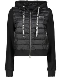 Duvetica - Jassen ,Zwart ,Katoen Logo Patch Gewatteerde Jas Met Geribbelde Manchetten - Lyst