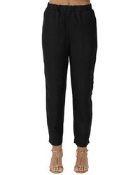 Alpha Studio - Broeken ,Zwart ,Linnen Linnen Broek Met Elastische Taille - Lyst