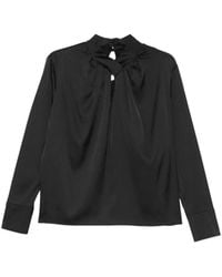 D.exterior - Overhemden ,Zwart ,Polyester Blouse Met V-Hals En Lange Mouwen - Lyst