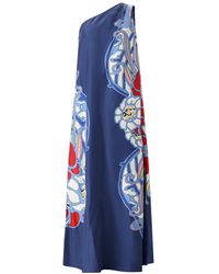 La DoubleJ - Kleedjes ,Blauw ,Roy One-Shoulder Silk Maxi Jurk - Lyst