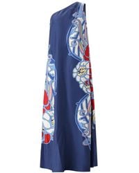 La DoubleJ - Kleedjes ,Blauw ,Roy One-Shoulder Silk Maxi Jurk - Lyst