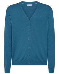 Sun 68 - Truien & Vesten ,Blauw ,Katoen Geborduurde Katoenen Cardigan Met Knoopsluiting - Lyst