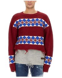 DSquared² - Truien & Vesten ,Veelkleurig ,Wol Wollen Jacquard Gebreide Trui - Lyst