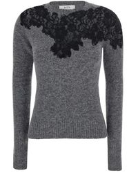 Jucca - Truien & Vesten ,Grijs ,Katoen Trui Met Kanten Details En Ronde Hals - Lyst