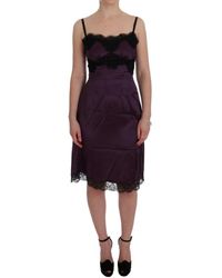 Dolce & Gabbana - Abito in seta viola elasticizzata con pizzo nero - Lyst