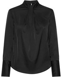 Karmamia - Overhemden ,Zwart ,Polyester Elegante Zwarte Blouse Met Læg Detail - Lyst