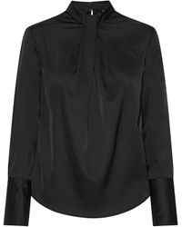 Karmamia - Overhemden ,Zwart ,Polyester Elegante Zwarte Blouse Met Læg Detail - Lyst