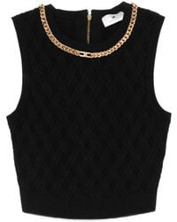 Elisabetta Franchi - Schwarzes Ärmelloses Top Mit Diamantmuster - Lyst