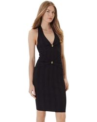 Guess - Schwarzes Halfter Strickkleid Mit Goldenen Metall Details - Lyst