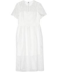 DKNY - Kleedjes ,Wit ,Polyester Kant Juweel Hals Midi Jurk - Lyst