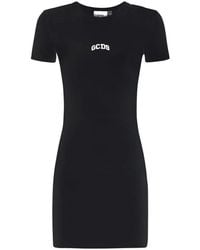 Gcds - Kleedjes ,Zwart ,Katoen Geribde Stretch Katoen Mini Jurk - Lyst