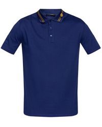 Versace - Tops ,Blauw ,Katoen Geborduurde Katoenen Piqué Polo - Lyst