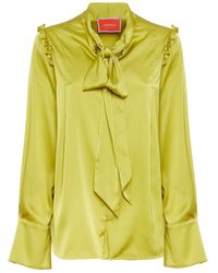 La DoubleJ - Overhemden ,Groen ,Satijn Opulente Stretch Satijnen Ascot Blouse - Lyst