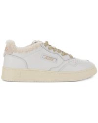 Autry - Weiße Leder Sneakers Mit Shearling-Besatz - Lyst