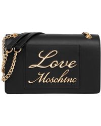 Love Moschino - Lovely love schultertasche,schwarze handtasche mit goldenen metallbuchstaben und kettenriemen - Lyst