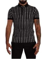 Dolce & Gabbana - Black White Striped Polo Short Sleeve T-shirt - Lyst