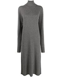 Jil Sander - Kleedjes ,Grijs ,Kasjmier Midi-Jurk Met Hoge Hals En Lange Mouwen - Lyst