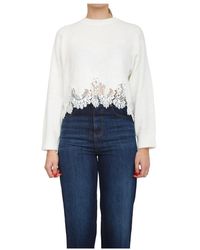 Twinset - Truien & Vesten ,Wit ,Polyester Angora Knit Met Borduurwerk En Kant - Lyst