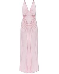 Versace - Kleedjes ,Roze ,Leer Viscose-Jersey Gedrapeerde Jurk - Lyst