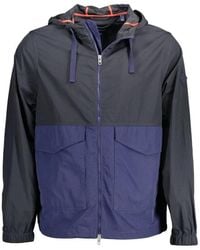 GANT - Blauwe Sportjas Met Capuchon En Contrasterende Details - Lyst