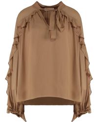 Zimmermann - Gerüschte Crêpe-Bluse Mit Elastischen Bündchen - Lyst