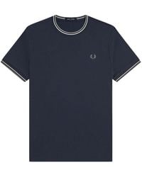 Fred Perry - Tops ,Blauw ,Katoen Twin Tipped T-Shirt - Lyst
