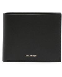 Jil Sander - Schwarze kalbsleder geldbörse,schwarze brieftasche mit silber logo druck - Lyst