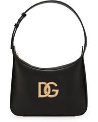 Dolce & Gabbana - Schwarze lederschultertasche mit metalllogo,schwarze taschen für frauen - Lyst