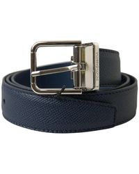 Dolce & Gabbana - Cintura in pelle blu con fibbia in metallo argentato - Lyst