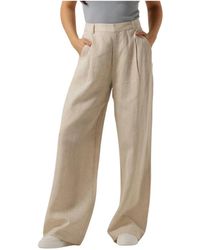 Gestuz - Broeken ,Linnen Linnen Hoge Taille Broek Zandkleur - Lyst