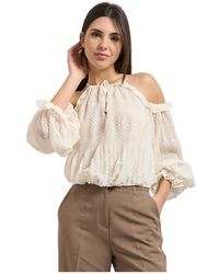 Guess - Overhemden ,Polyester Emilia Long Sleeve Off-Shoulder Shirt - Lyst