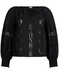 Liu Jo - Overhemden ,Zwart ,Katoen Zwarte Off-Shoulder Geborduurde Top - Lyst