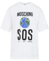 Moschino - Tops ,Wit ,Katoen Wit Katoenen T-Shirt Met Ontwerp - Lyst