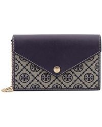 Tory Burch - Leather And T Monogram Fabric Wallet - Lyst